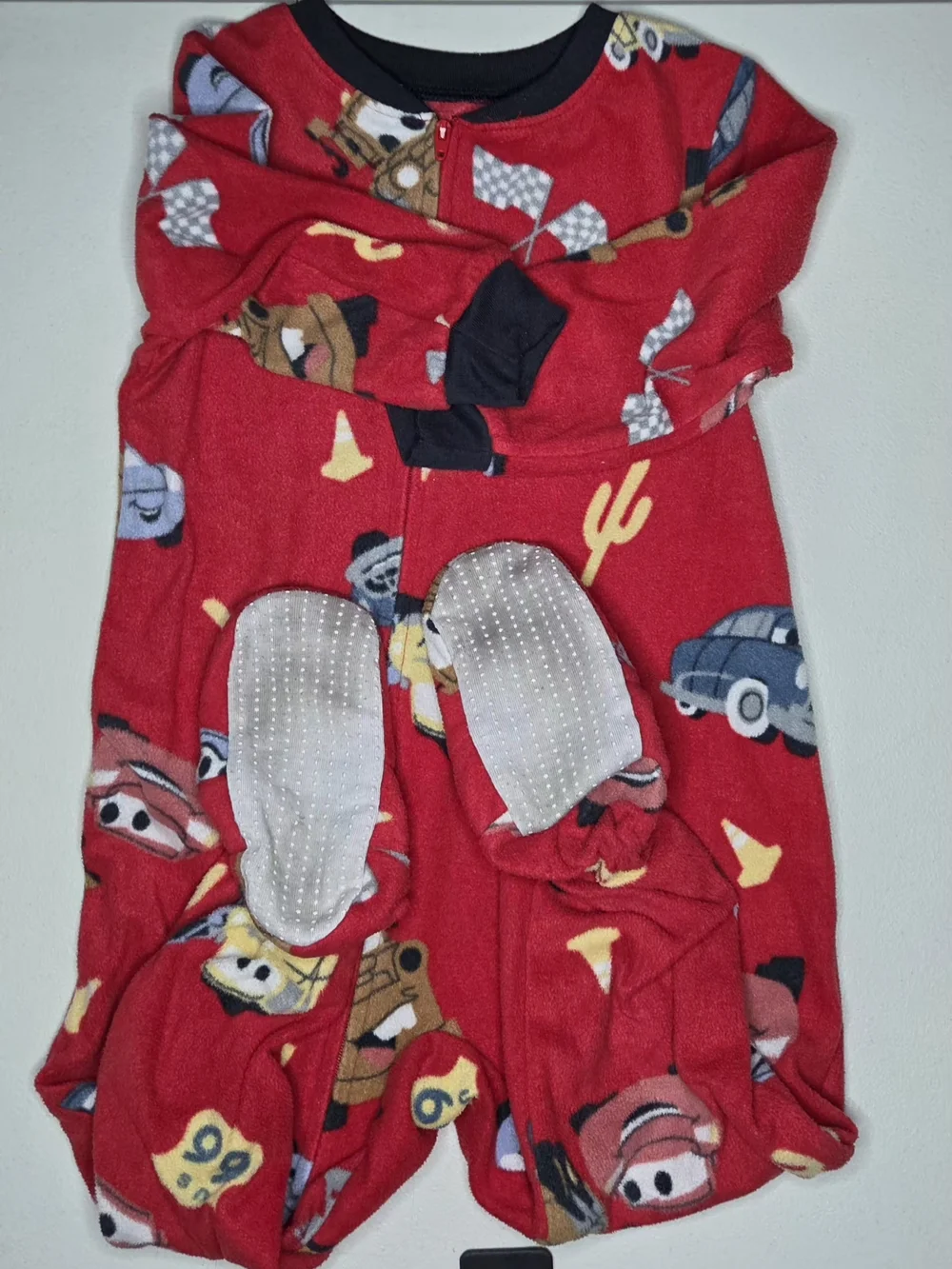 Red Kids One-Piece Fleece Pajamas with Car Print